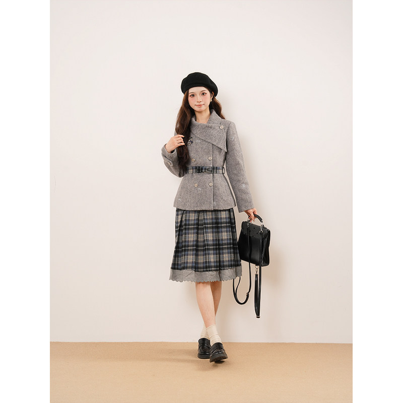 黯蓝织 2025冬新款小众毛呢外套裙子两件套学院风甜美呢子大衣女,女装/女士精品,时尚套装,淘宝优惠券,粉丝福利购,淘宝优惠卷