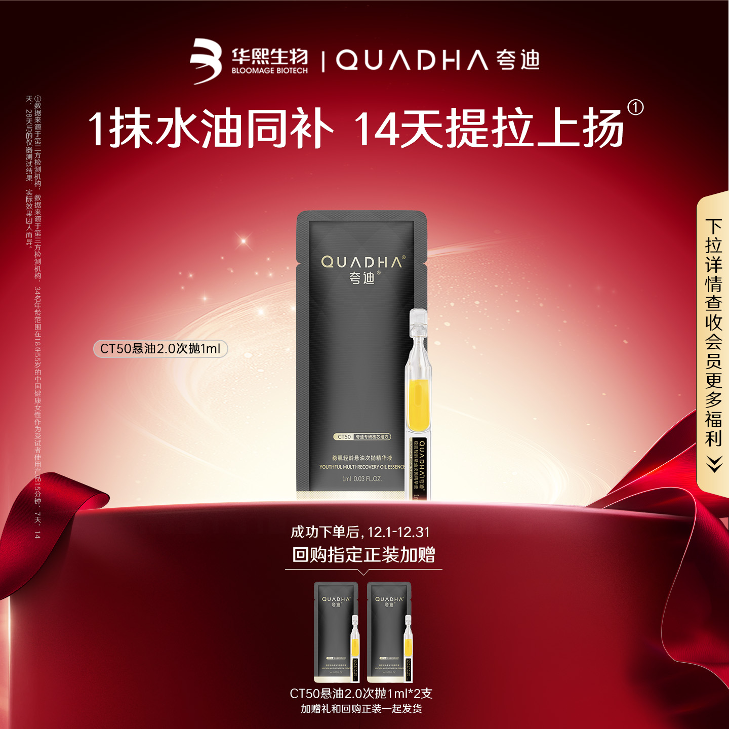 【U先】华熙生物夸迪CT50悬油次抛2.0精华液1ml补水精华