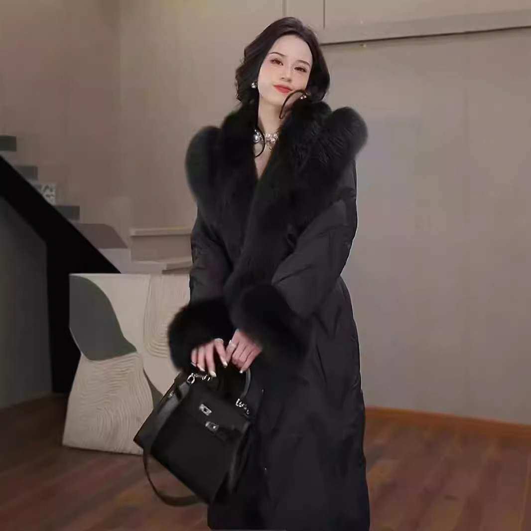 海宁外套女狐狸毛鹅绒羽绒服年轻2024新冬时尚修身保暖中长款皮草