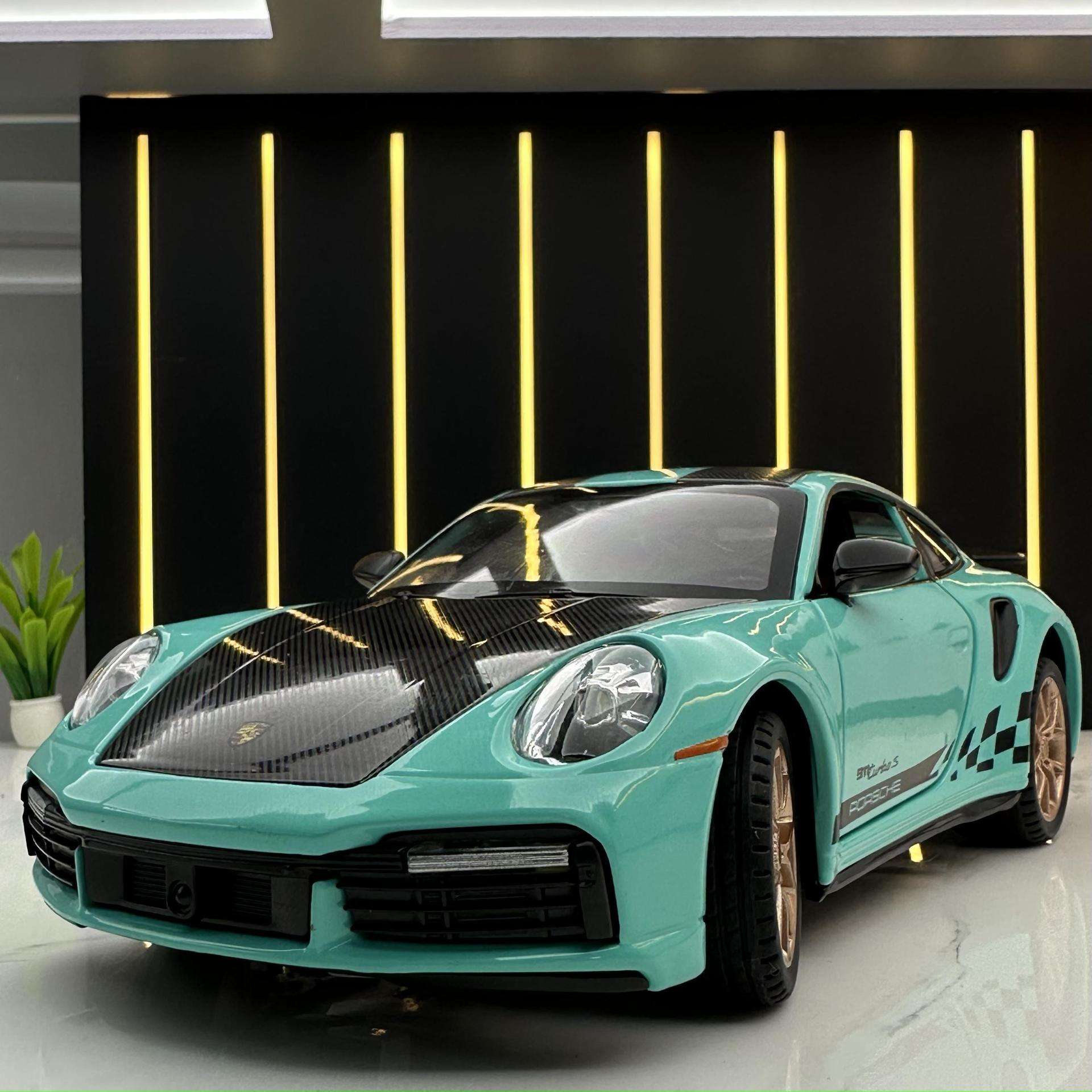 新款建元合金车模1比24保时婕911TurboS跑车带声光玩具车音乐模型