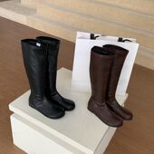 DASU极简风圆头内增高长靴女2025秋冬新款 弹力瘦瘦靴高筒骑士靴子