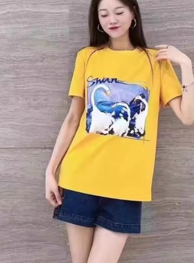 [商场同款]2025夏天鹅印花黄色圆领短袖T恤 5300825-11209AS-001
