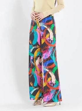 [商场同款】2025春新款花色高腰直筒休闲裤1100408-2A67658-001