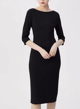 [商场同款】2025春新款圆领五分袖黑色连衣裙1500284-2055211-001