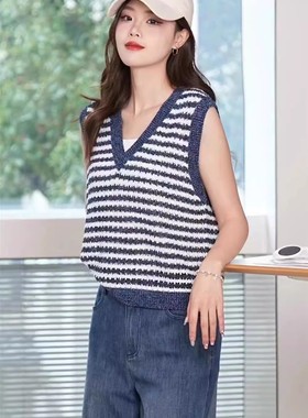 A家专柜正品代购2024夏镂空条纹V领针织背心5399699-1T52322-033