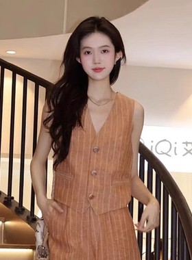 [商场同款】2024秋新款V领亚麻造型马甲背心1400673-1P27367-001