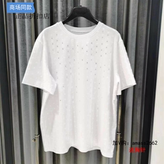G家女装专柜2023夏款白色圆领烫钻短袖T恤女1300901-4S05061-001