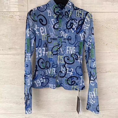 [商场同款】2025新款字母修身网纱打底衬衫1300782-2A21062-001