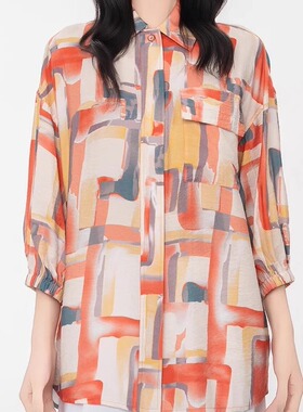 [商场同款】2025夏新款印花宽松七分袖衬衫5300905-2A59457-001