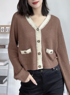 A家女装专柜正品2024春V领小香风针织开衫5499208-1T44043-033