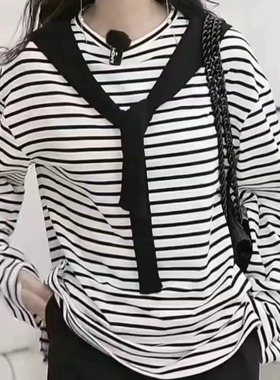 A家女装专柜正品2024春新款条纹圆领长袖T恤5301090-4P12471-001