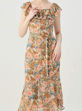 [商场同款】2025夏新款碎花开叉造型短袖连衣裙150025-2A71853