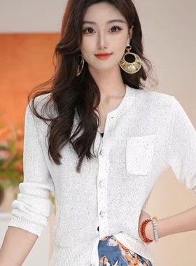 [商场同款]2025夏新款小香风圆领亮片针织开衫548015-1T37649