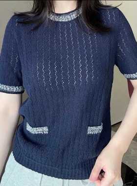 【商场同款】2024新款小香风圆领短袖针织衫1399700-1T50622-033