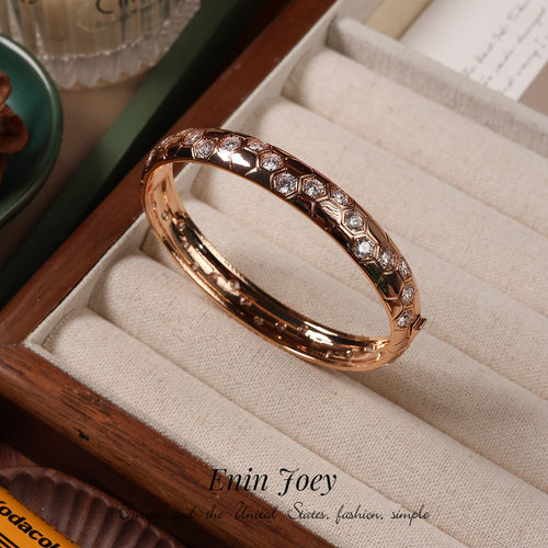 高版锆石镀金蜂巢宽版轻奢手镯