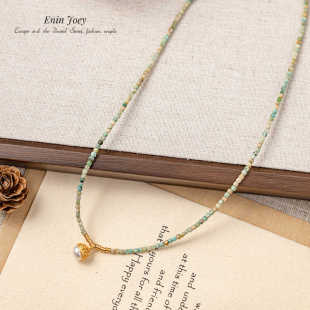 铜合金 厚镀K金 天然石串珠项链女 天然秘鲁松 5.31高品质