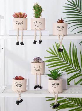 ins吊脚娃娃可爱盆栽仿真多肉仙人掌植物摆件桌面创意家居装饰品