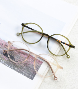 W72311复古圆磨砂咖啡近视眼镜框男女日韩系平光镜架学生硅胶胶套