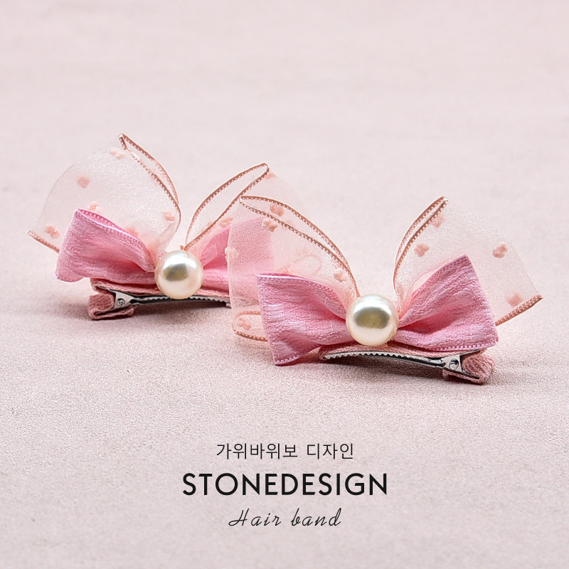 儿童珍珠立体蝴蝶结兔耳朵发夹韩国女童小清新泡泡纱发卡碎发边夹
