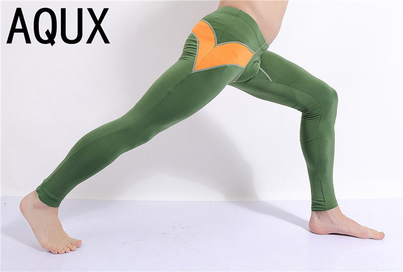 AQUX男士秋裤弹性涤纶加薄绒磨毛U凸低腰紧身运动打底裤