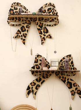 跨境新品木质豹纹蝴蝶结样式水晶墙壁置物架简约家居卧室民宿装饰