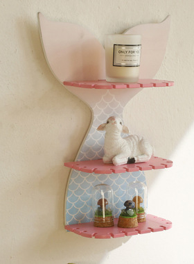 跨境木质彩色鱼尾样式水晶墙壁置物架简约家居卧室装饰