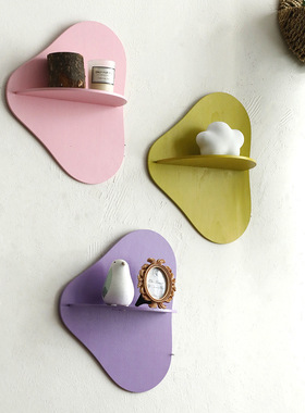 波西米亚木质云朵形状墙壁水晶收纳置物架 简约民宿家居挂件装饰