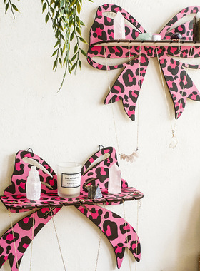 波西米亚木质豹纹蝴蝶结样式绿萝墙壁置物架简约家居卧室民宿装饰