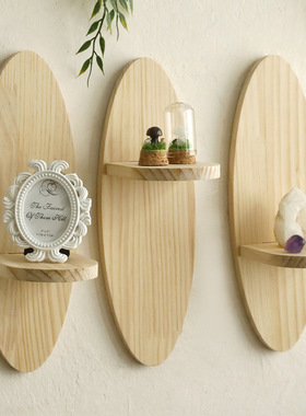跨境新品椭圆形状创意实木墙壁置物架 简约家居民宿卧室客厅装饰