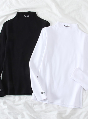 半高领打底衫修身长袖t恤女秋季百搭2021新款内搭黑色薄款上衣