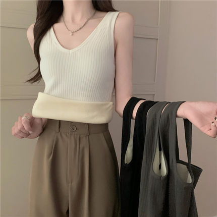 保暖吊带小背心女装秋冬季内搭加绒加厚针织打底衫早秋衣无袖上衣