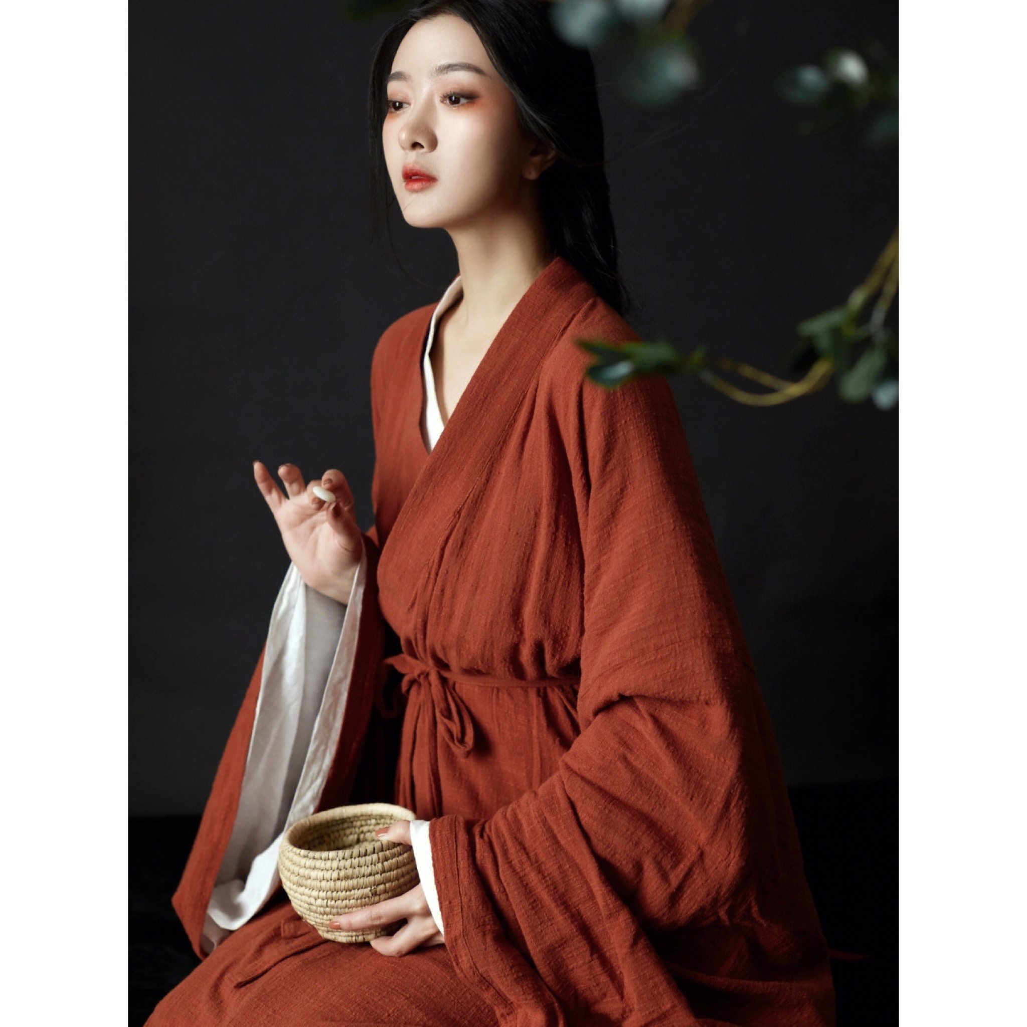 thumbnail for Wei Jin style Hanfu ancient costume women's red women's clothing 2026 new antique cotton linen fairy straight skirt cross-collar skirt women's clothing