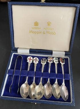 Mappin&Webb 英国珐琅城市徽章纪念咖啡勺带一个冰块夹镀银*531