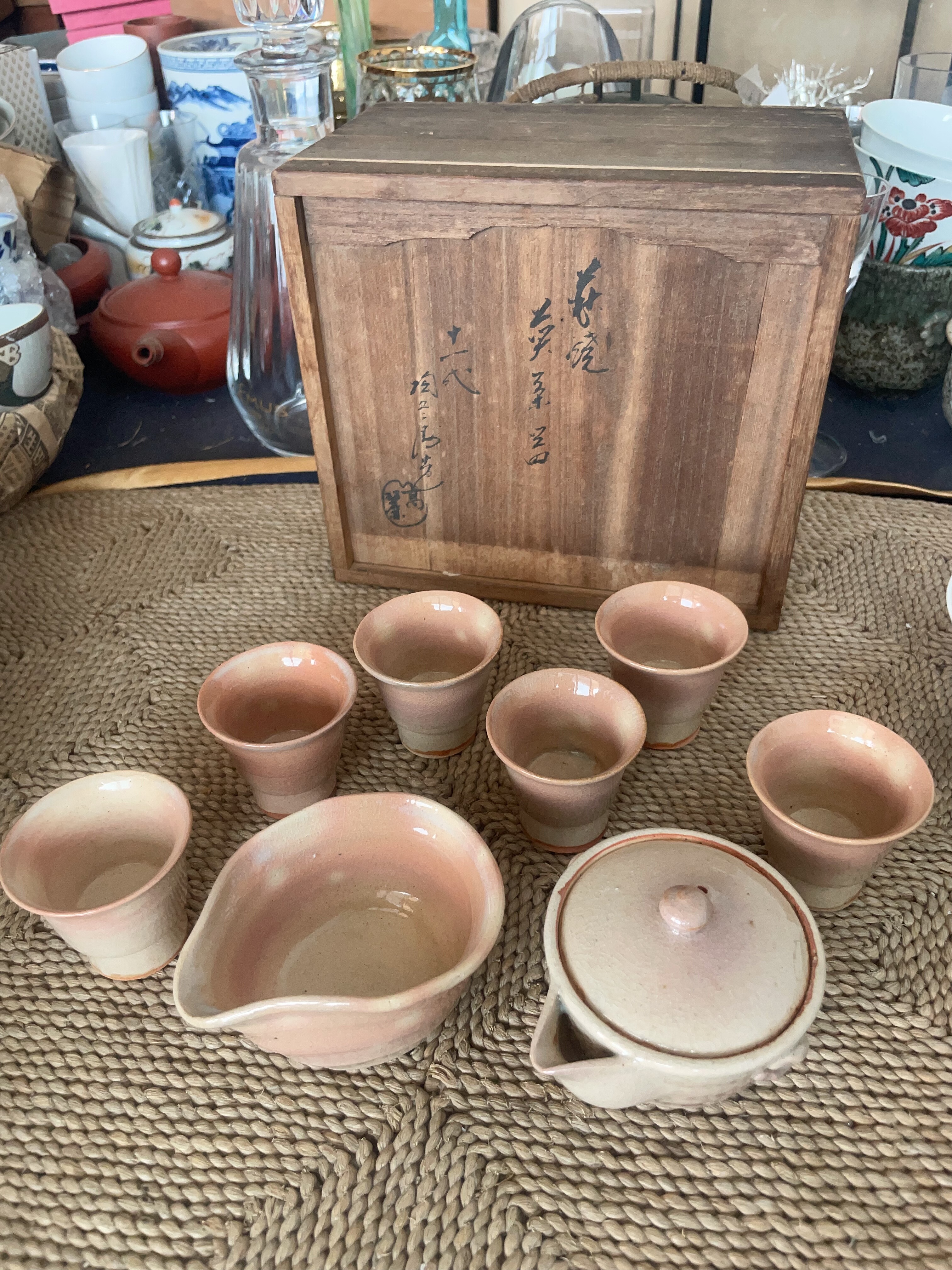 特价 日本制 萩烧 高丽陶兵卫造 年代物 整套茶具 宝瓶 公道 1-42