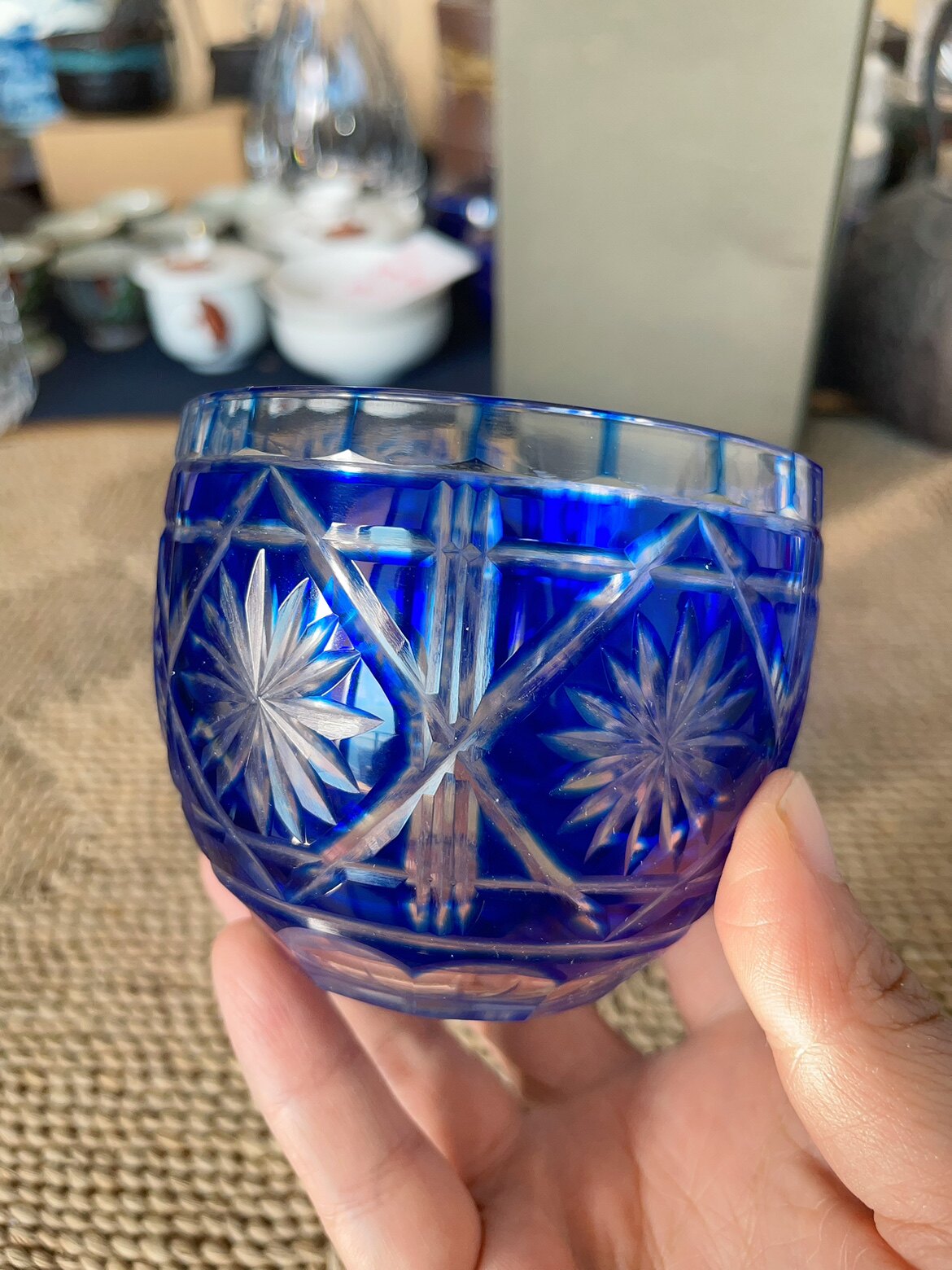日本制 江户切子 玻璃杯 蓝色玻璃杯 2-193