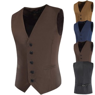 外贸西装小马甲单件无袖坎肩个性西装马甲男款商务休闲青果领马夹