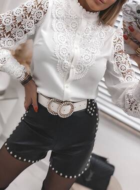 Women long sleeve shirt 女装蕾丝花边拼接长袖衬衫