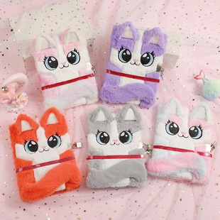 Cute cat plush notebook children gift book with lock diary