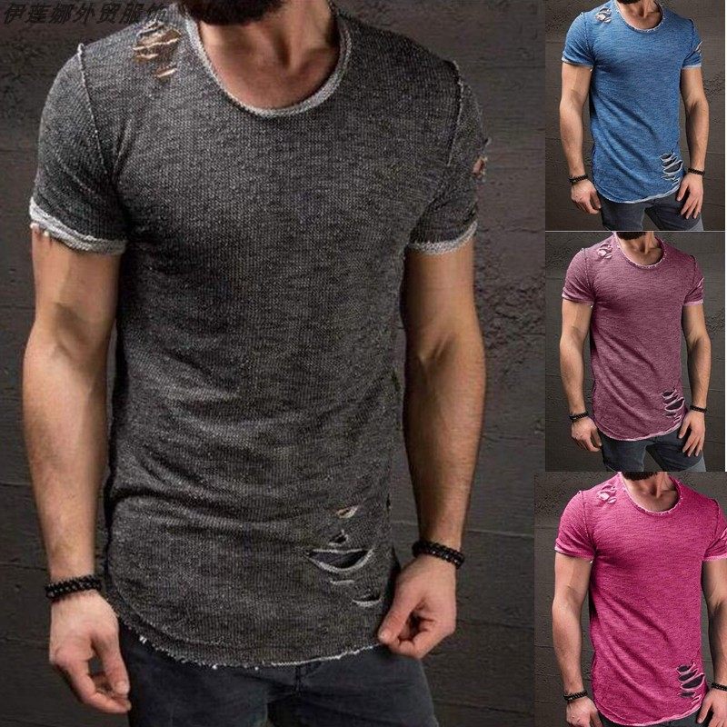 tshirmenfoup破洞t恤男