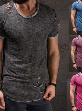t shirt men tshirts for men summer tops 破洞t恤男 短袖乞丐