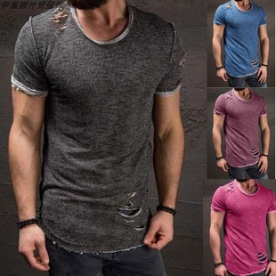 t shirt men tshirts for men summer tops 破洞t恤男 短袖乞丐