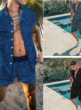 Beach Clothes For Men 2 Piece Set Hawaiian Shirt and Shorts