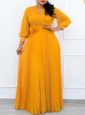 Long dress yellow African Women's Dress Long Maxi female
