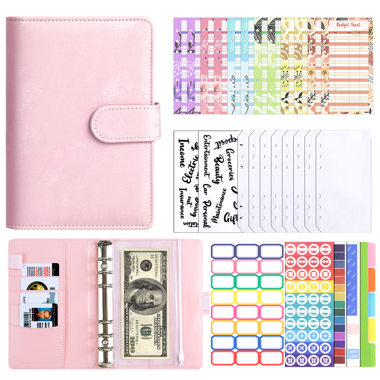 A6 PU Babybreath money saving planner book budget organizer