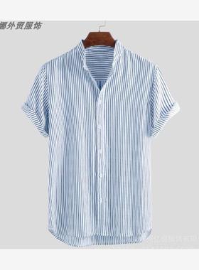 shirts for men striped shirt plussize tops 大码条纹短袖男4XL