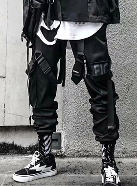 Male Trousers Sweatpants Streetwear Ribbons Techwear Pants