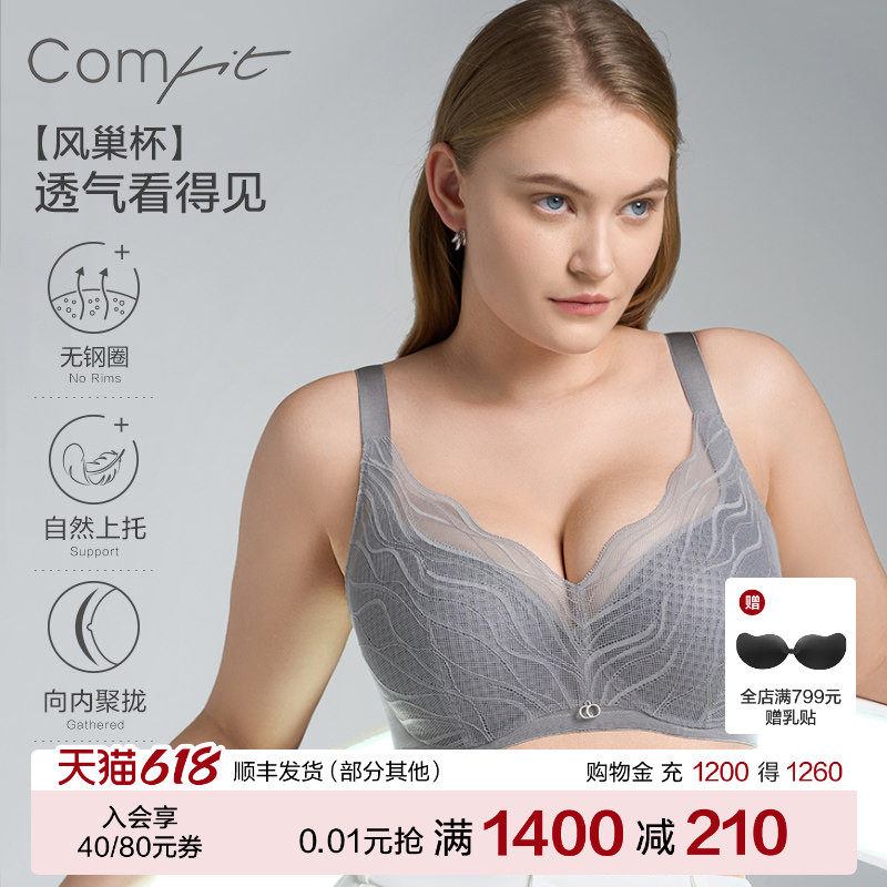 【波纹风巢杯】Comfit大胸显小薄女内衣大码上托蕾丝文胸CB00187