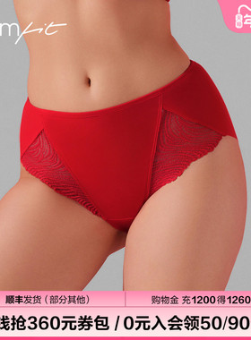 Comfit中腰收腹大码蕾丝内裤女薄款包臀抑菌红色三角裤头C200201