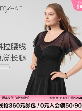 Comfit连体泳衣黑色性感显瘦A字裙摆度假冬季温泉度假泳装CS00003