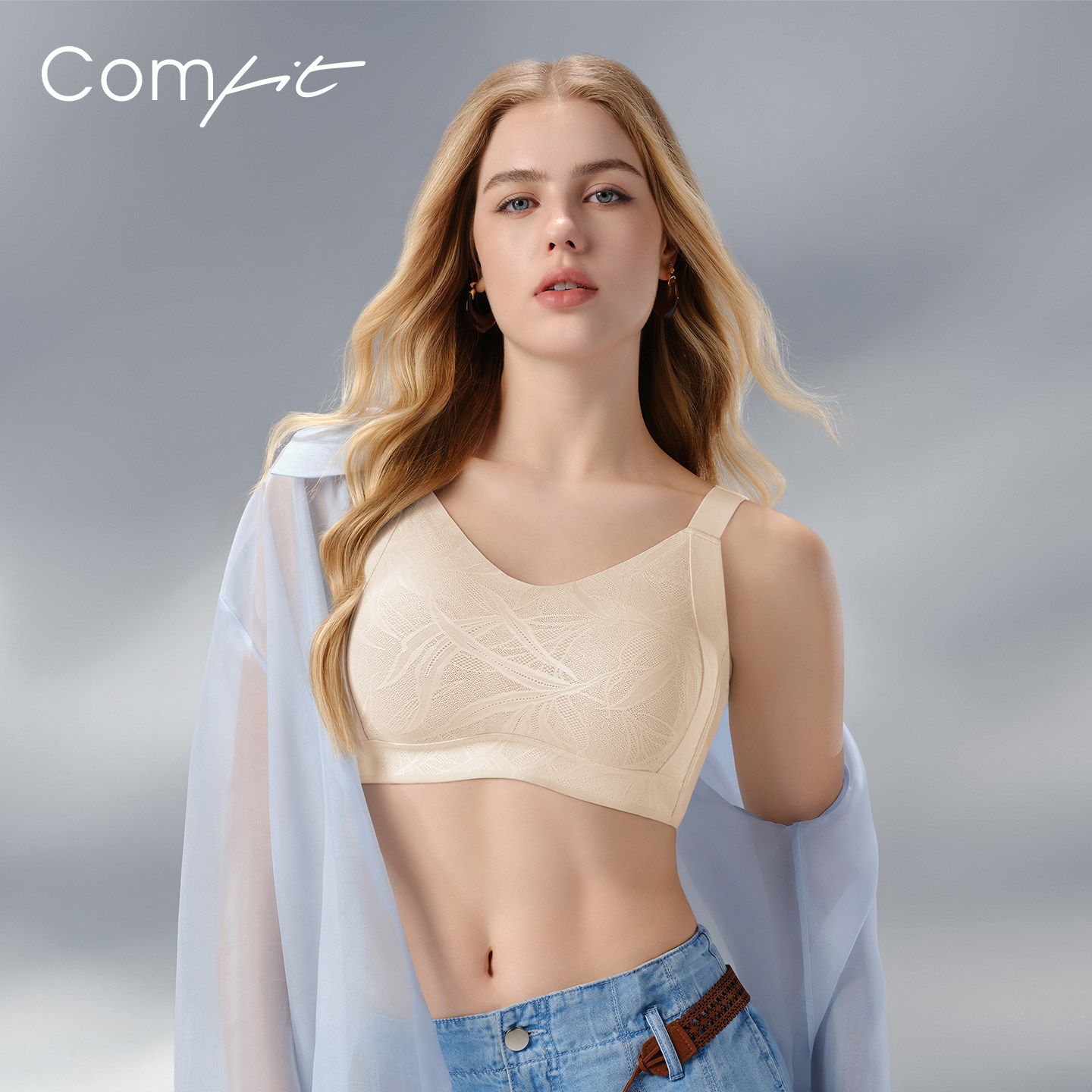 Comfit无钢圈背心文胸收副乳大码内衣女薄兔耳朵大胸显小CB00243